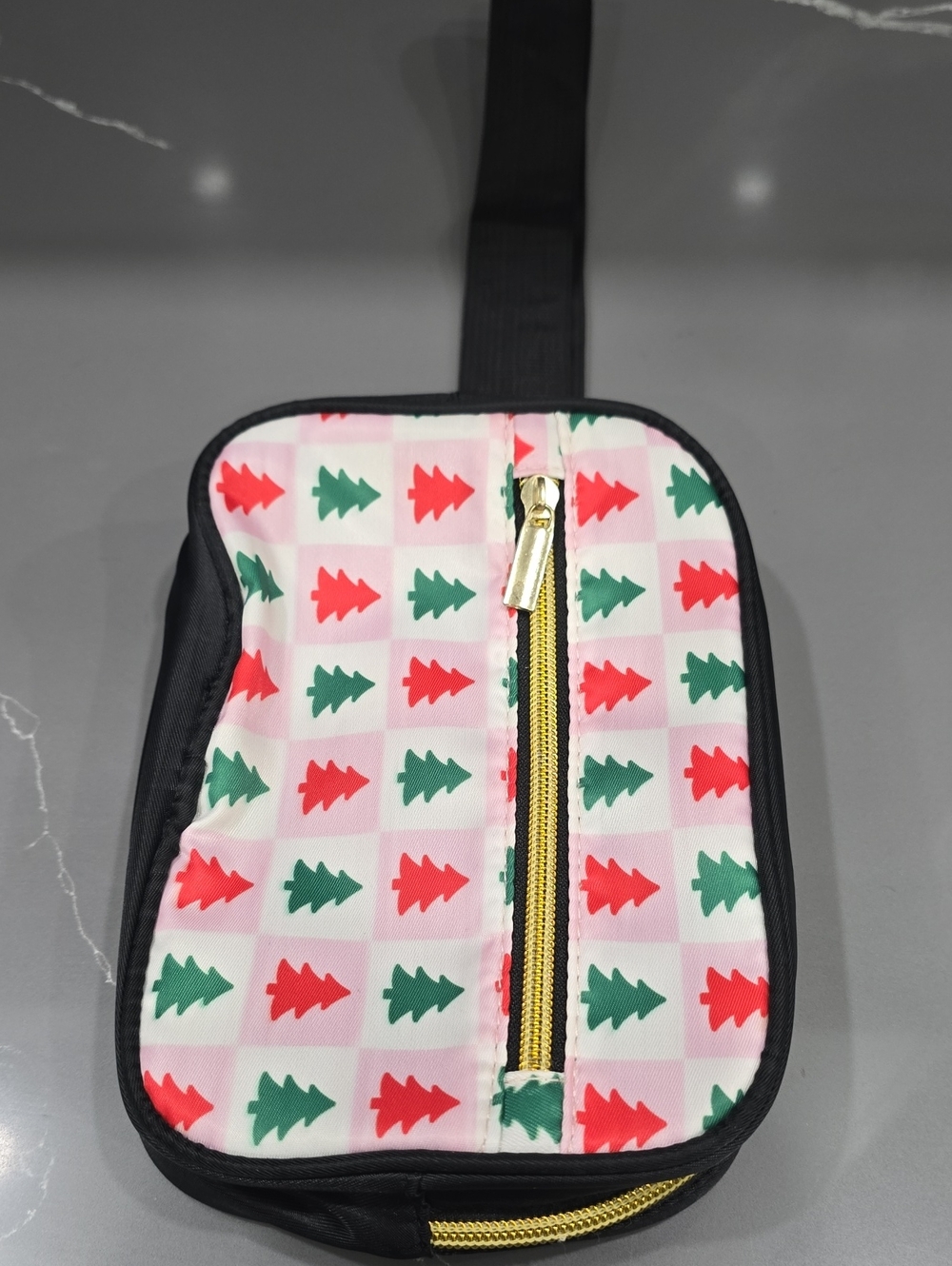 Pink Mini Belt Bag with Red & Green Tree Print